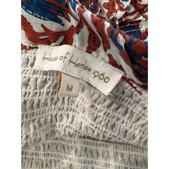 House Of Harlow 1960 Size M Smocked Mini Skirt Rust Floral Bohemian Cotton - Picture 3 of 7